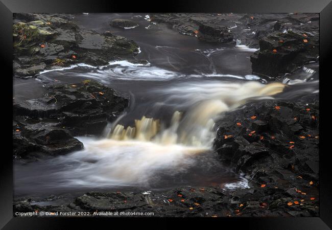 Cascade Flowing over Dark Whin Sill Rocks, North P Framed Print by David Forster