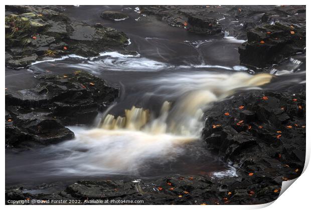 Cascade Flowing over Dark Whin Sill Rocks, North P Print by David Forster