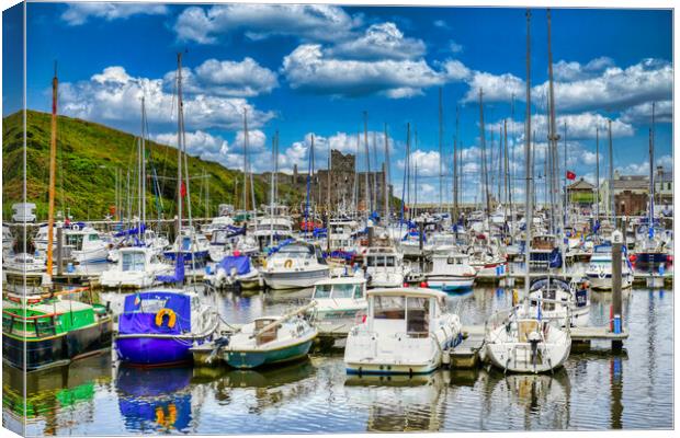 Picturesque Peel Castle and Marina Canvas Print by Roger Mechan