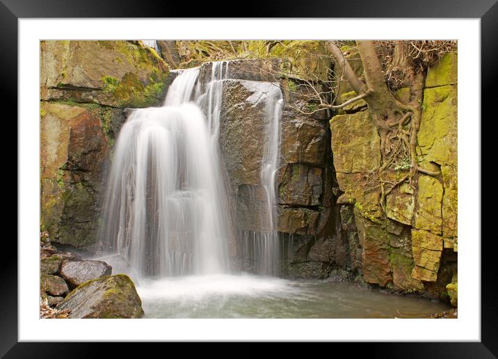 Waterfall at Lumsdale, Derbyshire. Framed Mounted Print by David Birchall