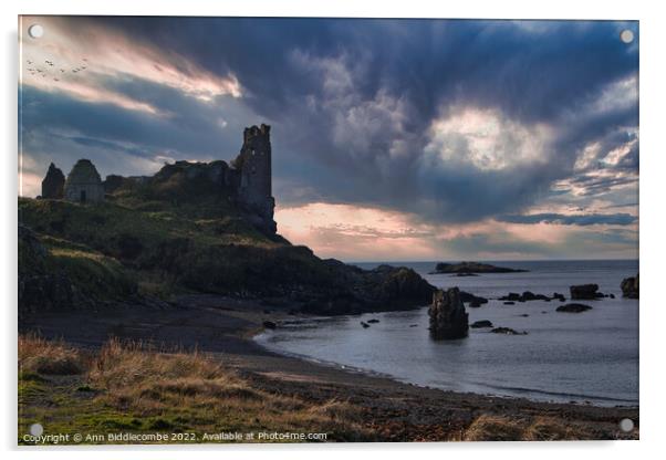 Dunure Castle on the coast of Scotland Acrylic by Ann Biddlecombe