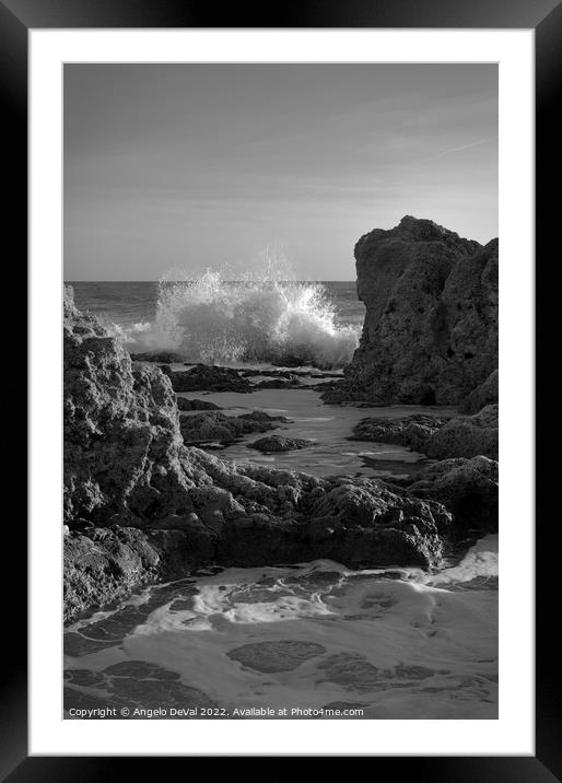 Wave Crushing Rocks in Gale Beach Framed Mounted Print by Angelo DeVal