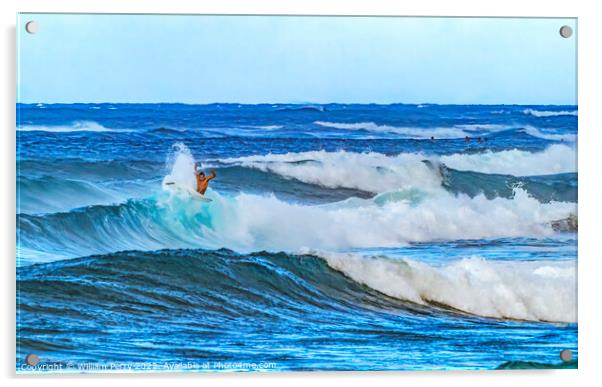 Colorful Surfer Pipeline Waves North Shore Oahu Hawaii Acrylic by William Perry