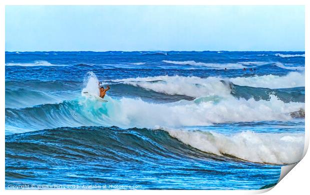 Colorful Surfer Pipeline Waves North Shore Oahu Hawaii Print by William Perry