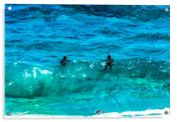 Colorful Swimmers Waves Makapuu Beach Honolulu Oahu Hawaii Acrylic by William Perry
