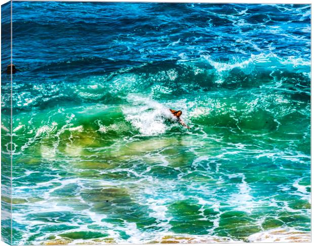 Colorful Body Surfer Waves Makapuu Beach Honolulu Oahu Hawaii Canvas Print by William Perry
