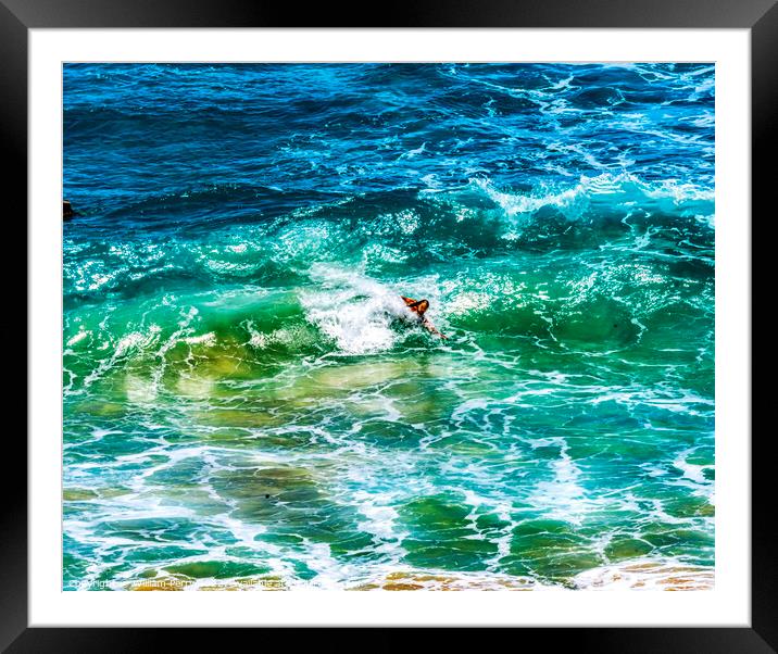 Colorful Body Surfer Waves Makapuu Beach Honolulu Oahu Hawaii Framed Mounted Print by William Perry