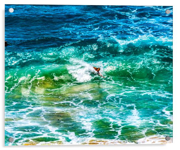 Colorful Body Surfer Waves Makapuu Beach Honolulu Oahu Hawaii Acrylic by William Perry