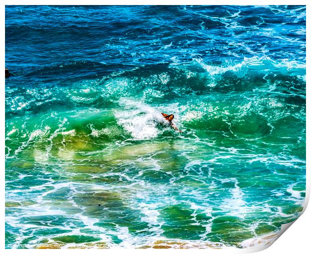 Colorful Body Surfer Waves Makapuu Beach Honolulu Oahu Hawaii Print by William Perry