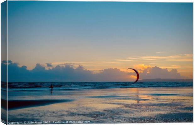 Kitesurfer at Sunset Canvas Print by Julie Atwal