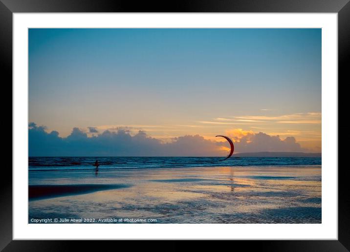 Kitesurfer at Sunset Framed Mounted Print by Julie Atwal