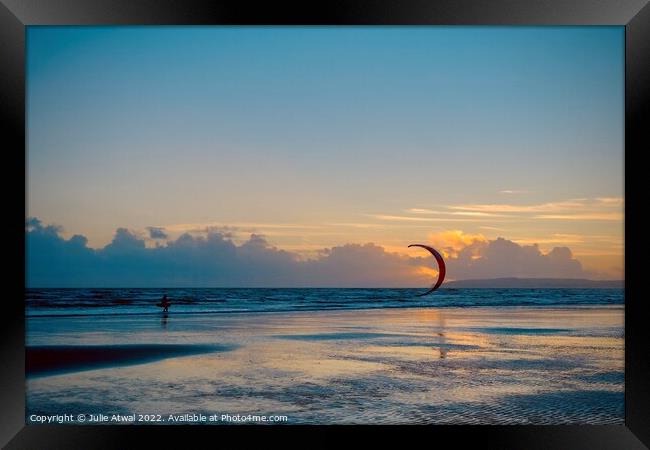Kitesurfer at Sunset Framed Print by Julie Atwal