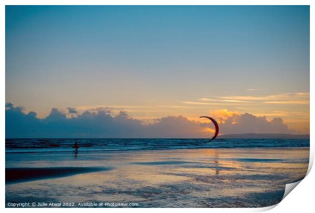 Kitesurfer at Sunset Print by Julie Atwal