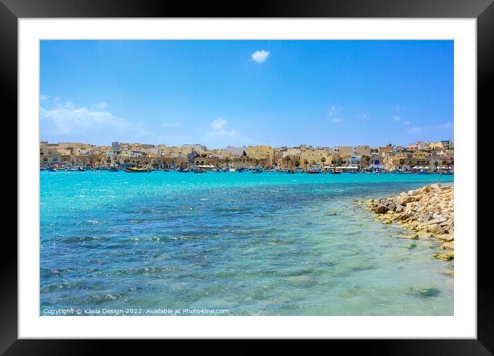 Turquoise Waters in Marsaxlokk Bay Framed Mounted Print by Kasia Design