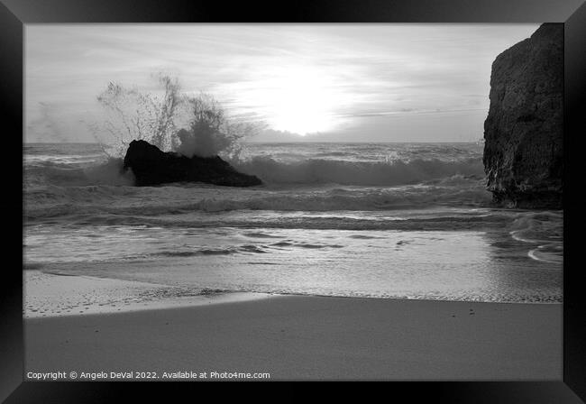 Sunset Waves Crushing Rocks in Gale Beach Framed Print by Angelo DeVal