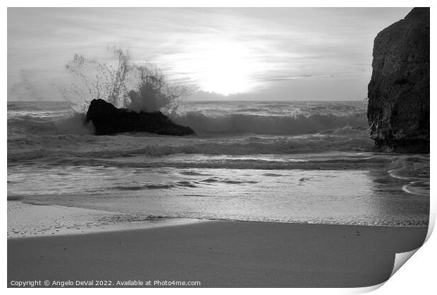 Sunset Waves Crushing Rocks in Gale Beach Print by Angelo DeVal