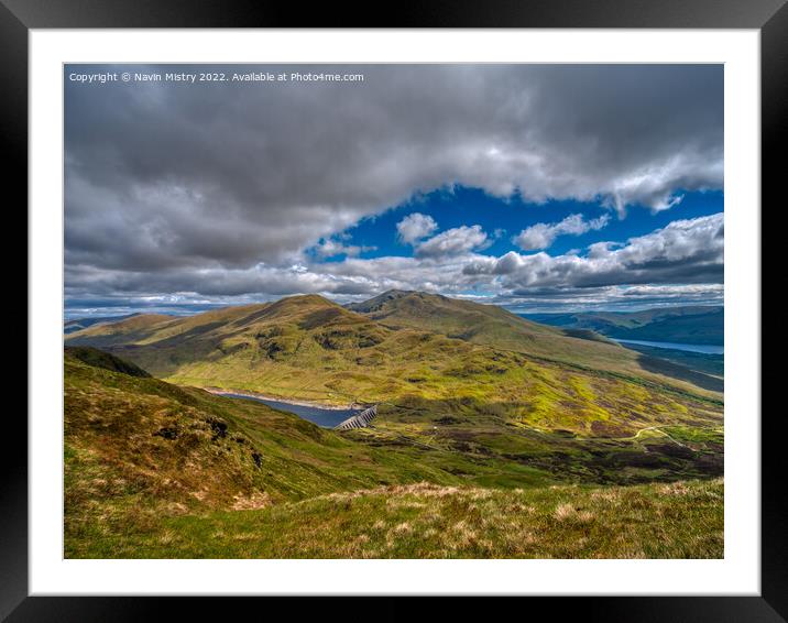 A view of Ben Lawers and the Lawers Dam, Perthshire Framed Mounted Print by Navin Mistry