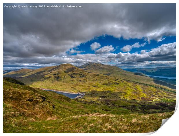 A view of Ben Lawers and the Lawers Dam, Perthshire Print by Navin Mistry