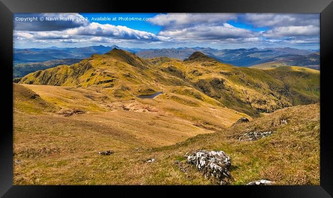 A view of Meall Garbh and the Tarmachan Ridge Framed Print by Navin Mistry