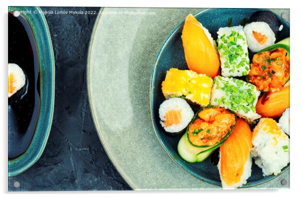 Variety of fresh Japanese sushi Acrylic by Mykola Lunov Mykola