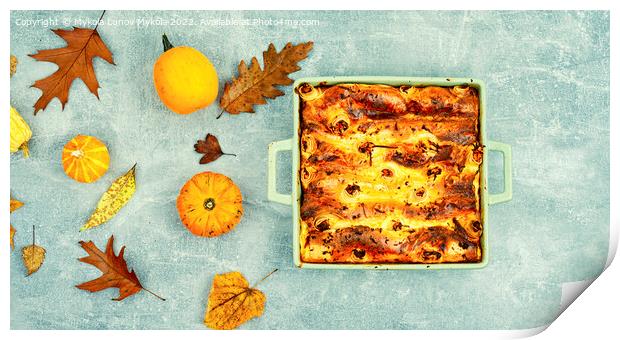 Autumn pumpkin pie, homemade tart. Print by Mykola Lunov Mykola