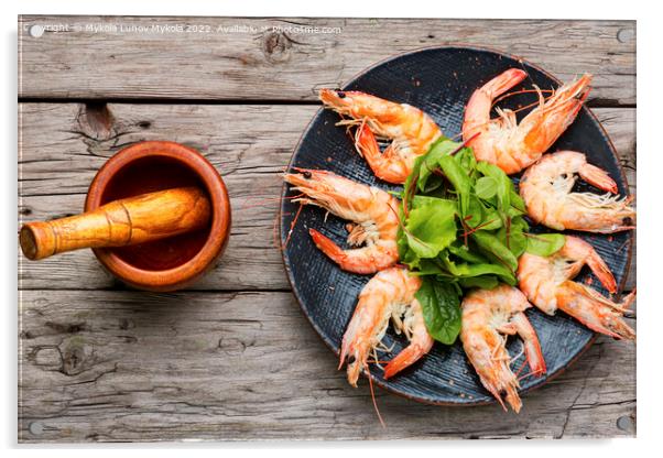Appetizing boiled shrimp. Acrylic by Mykola Lunov Mykola