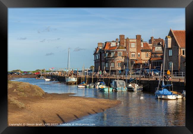 Blakeney quay harbour in Norfolk low tide Framed Print by Simon Bratt LRPS