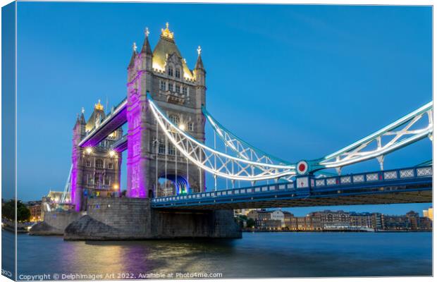 Tower bridge London at night Canvas Print by Delphimages Art