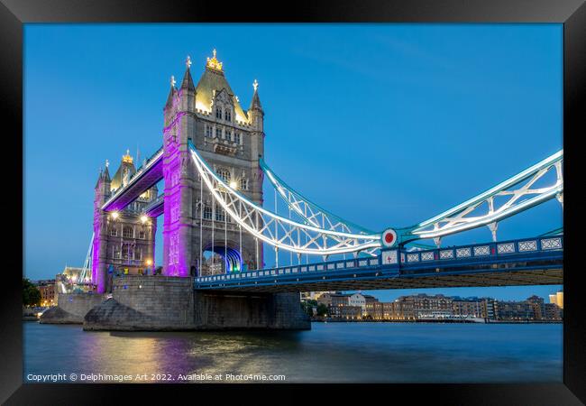 Tower bridge London at night Framed Print by Delphimages Art