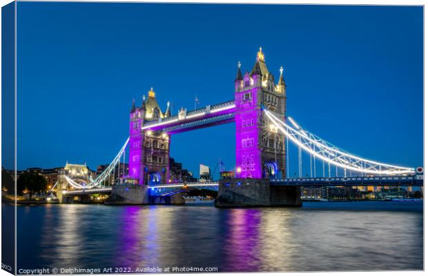 London Tower bridge at night  Canvas Print by Delphimages Art