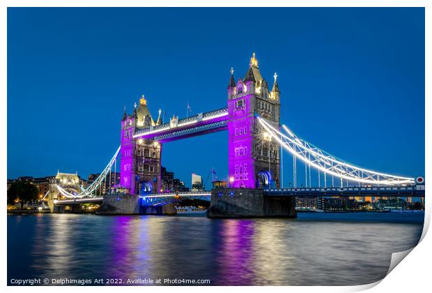 London Tower bridge at night  Print by Delphimages Art