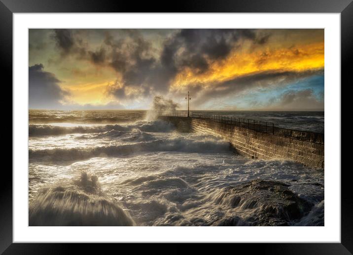 Porthleven in the Eye of the Storm  Framed Mounted Print by kathy white