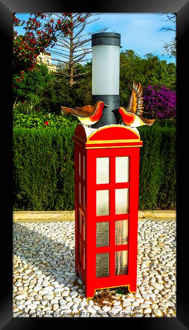 Christmas Decorations- Red Telephone Box with Bird Framed Print by Maggie Bajada
