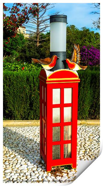 Christmas Decorations- Red Telephone Box with Bird Print by Maggie Bajada