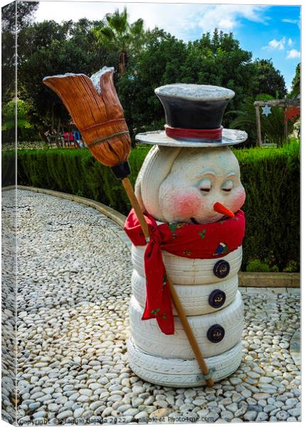 Snowman with scarf and hat  Canvas Print by Maggie Bajada