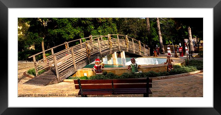 Christmas decorations - Wooden Bridge in a Garden. Framed Mounted Print by Maggie Bajada
