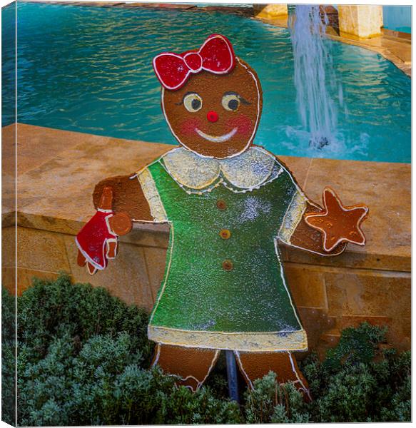 Colorful Gingerbread Girl with Green Dress. Canvas Print by Maggie Bajada