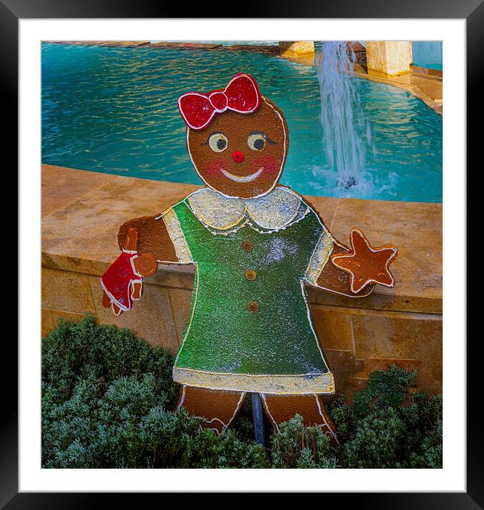 Colorful Gingerbread Girl with Green Dress. Framed Mounted Print by Maggie Bajada
