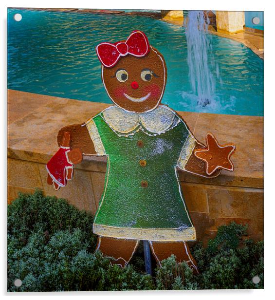 Colorful Gingerbread Girl with Green Dress. Acrylic by Maggie Bajada