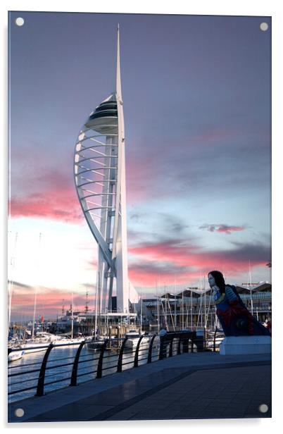 Majestic sunset at Portsmouth Spinnaker Tower Acrylic by kathy white