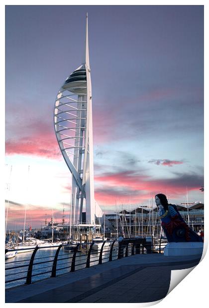 Majestic sunset at Portsmouth Spinnaker Tower Print by kathy white