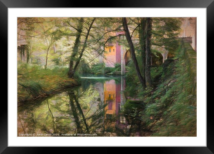 Oil edition of the river of Sant Feliu de Pallerols Framed Mounted Print by Jordi Carrio