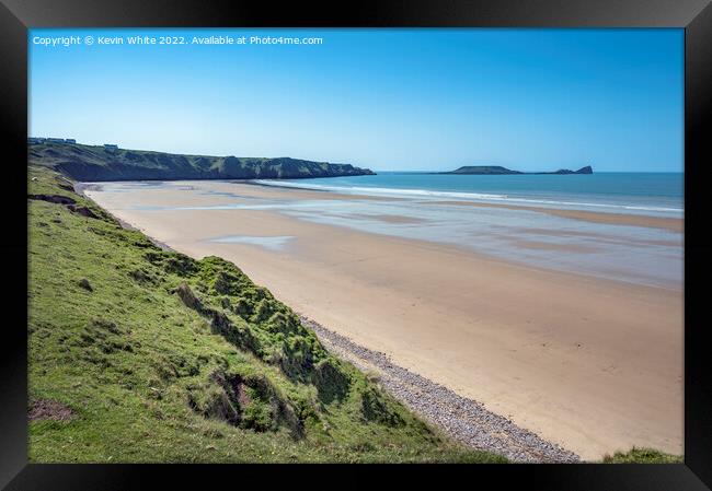 Long sandy beach at Rhossilli Framed Print by Kevin White