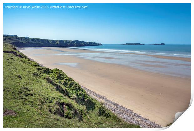 Long sandy beach at Rhossilli Print by Kevin White