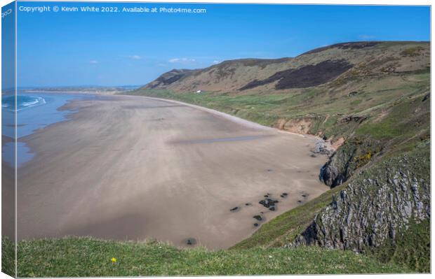 Rhossilli large sandy beach Canvas Print by Kevin White