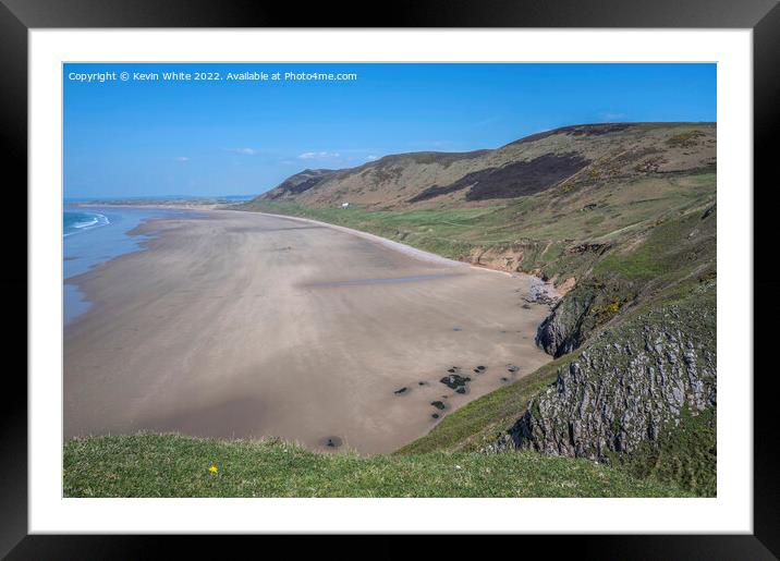 Rhossilli large sandy beach Framed Mounted Print by Kevin White