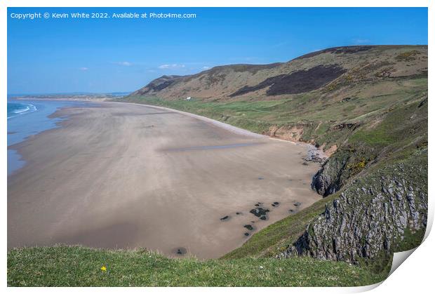 Rhossilli large sandy beach Print by Kevin White