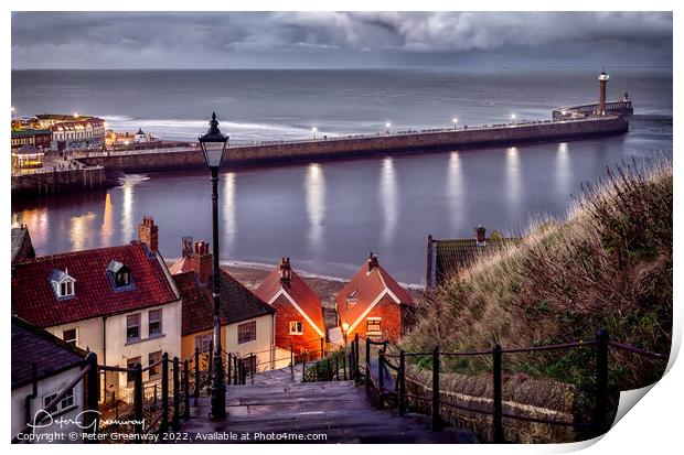 '199 Steps' In Whitby At Night Print by Peter Greenway