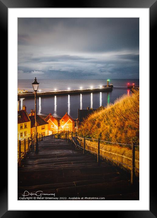 '199 Steps' In Whitby At Night Framed Mounted Print by Peter Greenway