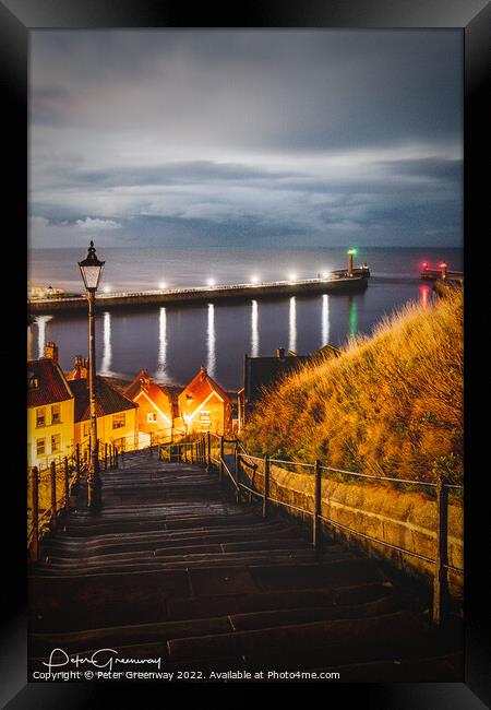 '199 Steps' In Whitby At Night Framed Print by Peter Greenway